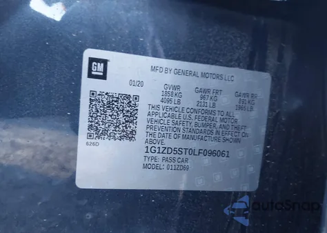 2020 Chevrolet Malibu Fwd Lt z USA, uszkodzony, nr VIN 1G1ZD5ST0LF096061